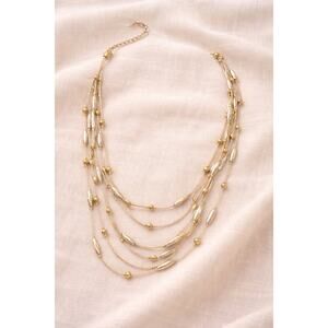 Layered Gold Tone Necklace Multi Strand Statement Chain Beaded Elegant Jewelry